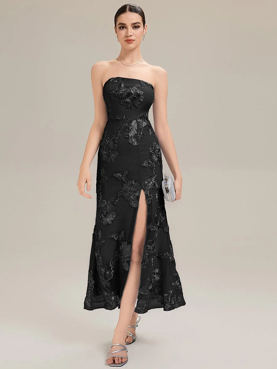 Designer Bardot Floral Applique Evening Dress - Image 18