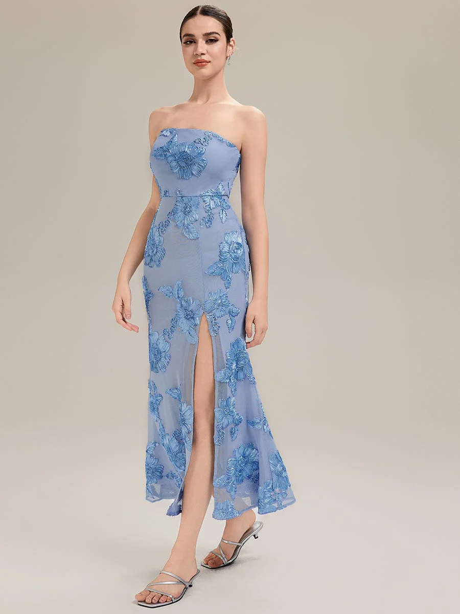 Designer Bardot Floral Applique Evening Dress - Image 23