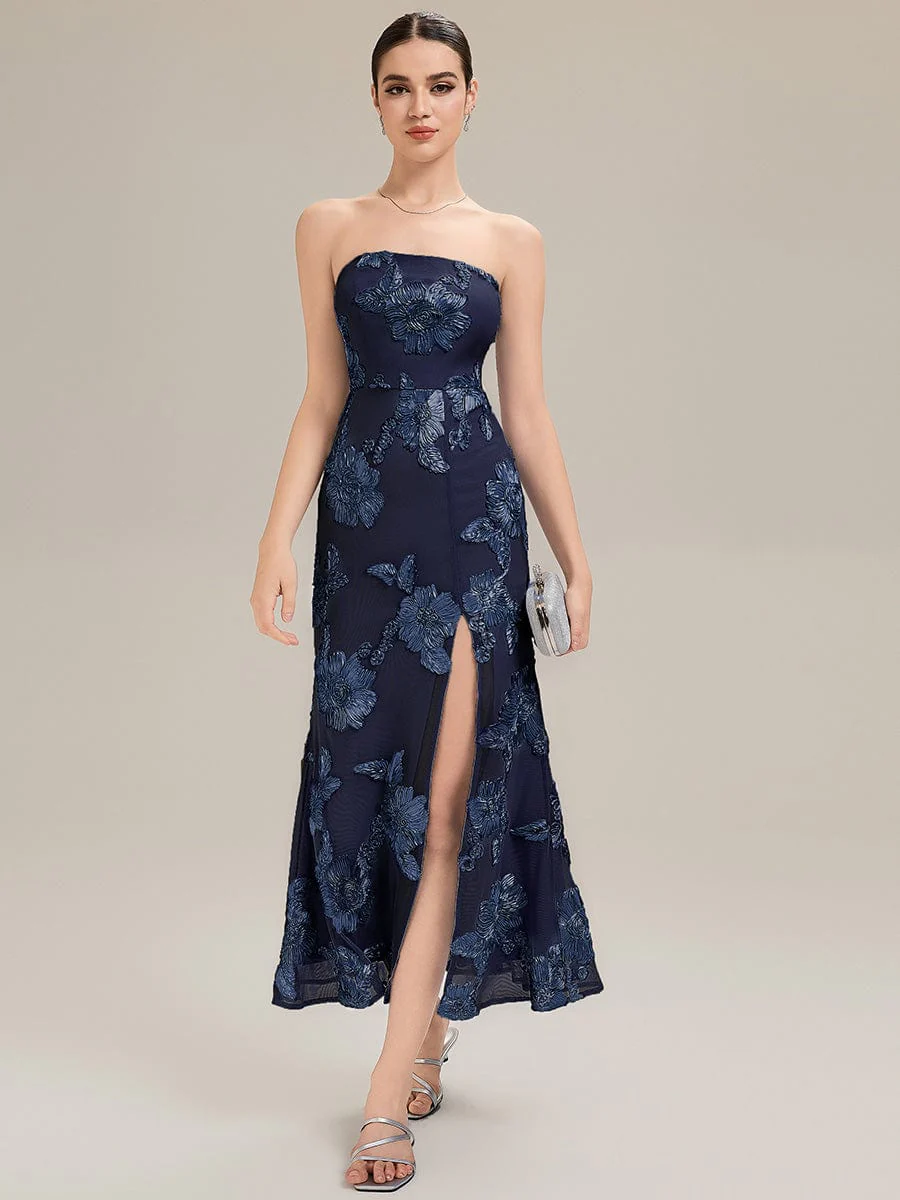 Designer Bardot Floral Applique Evening Dress - Image 3