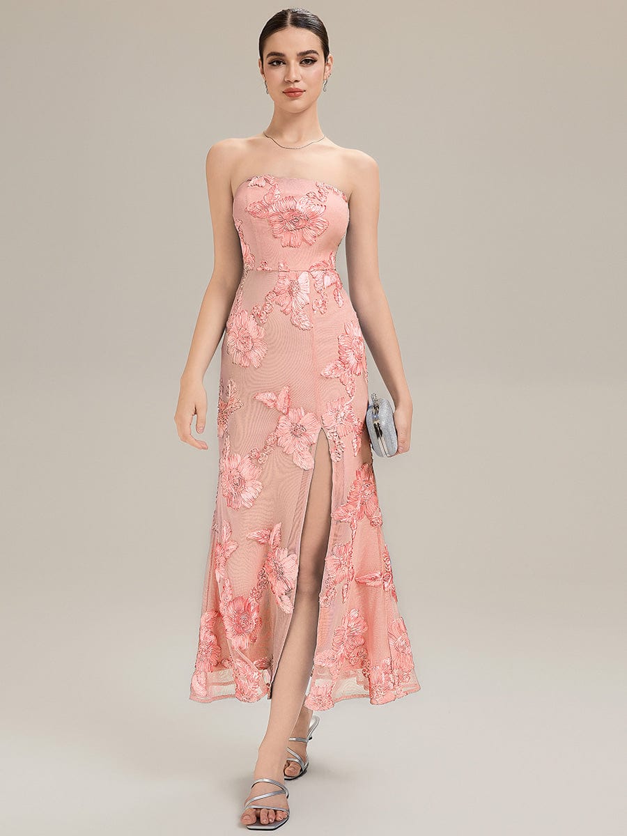 Designer Bardot Floral Applique Evening Dress - Image 6