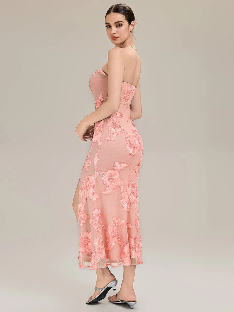 Designer Bardot Floral Applique Evening Dress - Image 7
