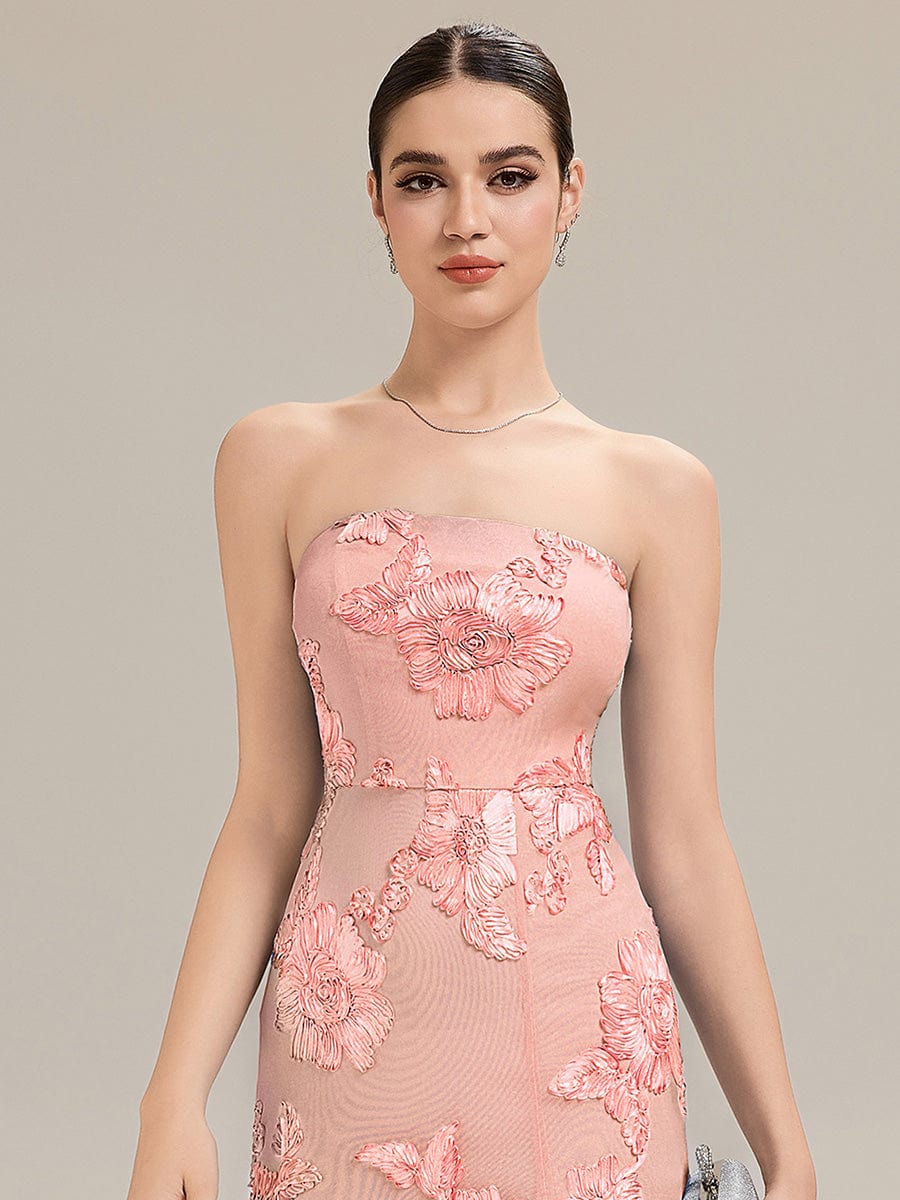 Designer Bardot Floral Applique Evening Dress - Image 8