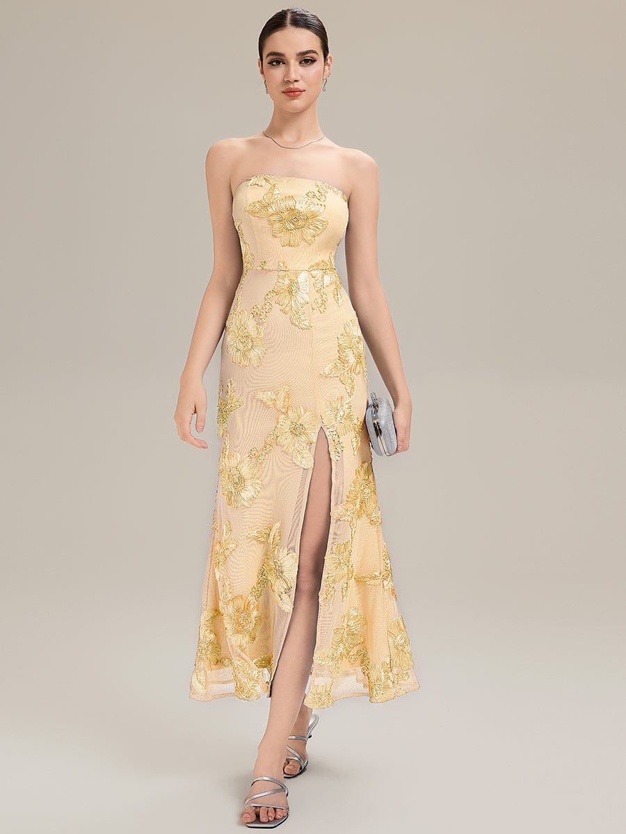 Designer Bardot Floral Applique Evening Dress - Image 9