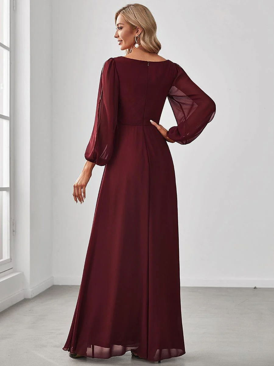 ever AMOUR|Deep V Neck Long Wedding Guest Dress with Long Sleeves - Image 12
