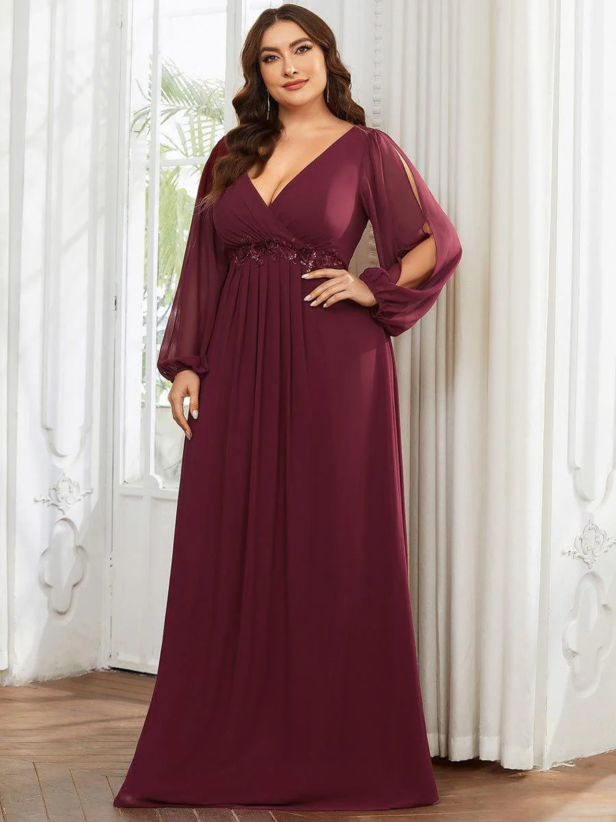 pretty AMOUR | Plus Size Chiffon Evening Dress with Lantern Sleeves - Image 51