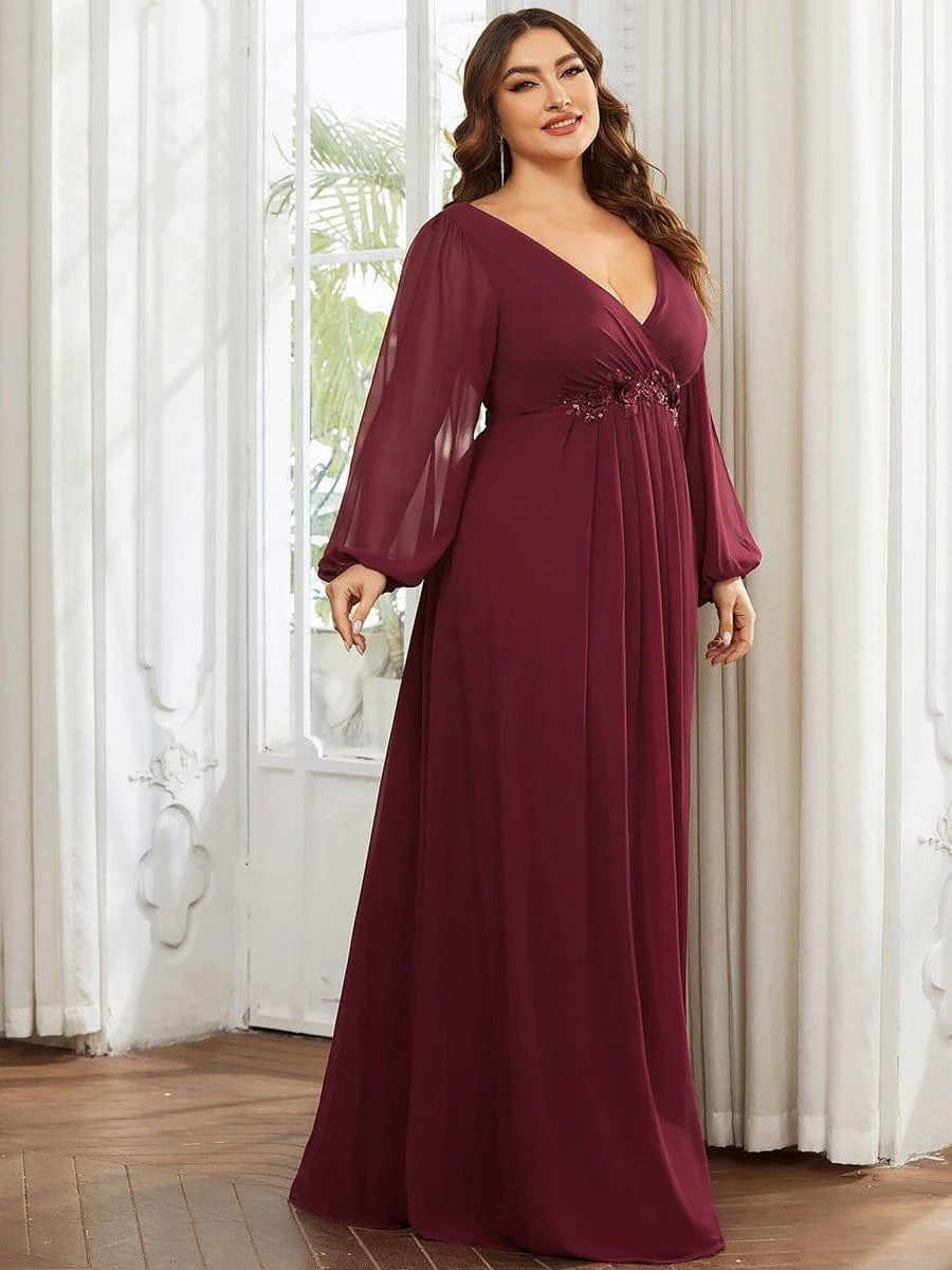 pretty AMOUR | Plus Size Chiffon Evening Dress with Lantern Sleeves - Image 54