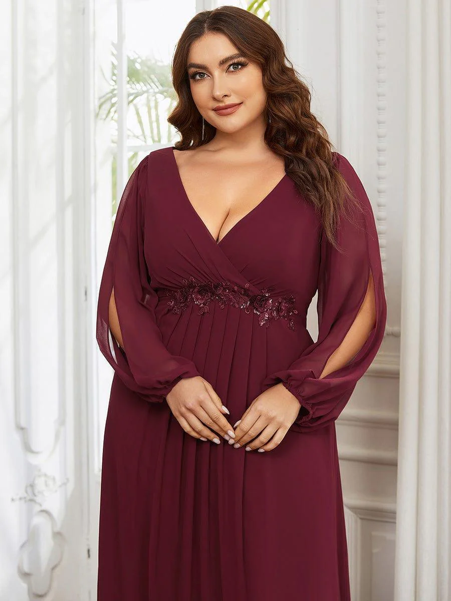 pretty AMOUR | Plus Size Chiffon Evening Dress with Lantern Sleeves - Image 53