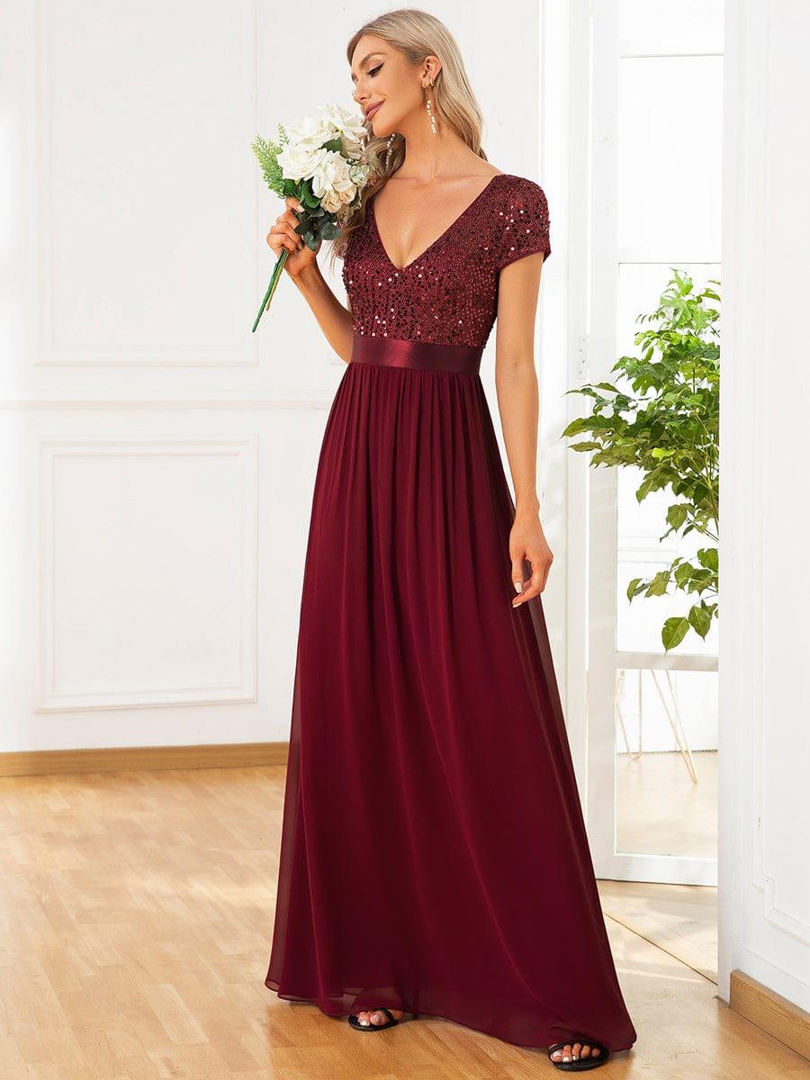 ever MIRAGE|V-Neck Cap Sleeve Sequin & Chiffon Empire Waist Evening Dress - Image 10