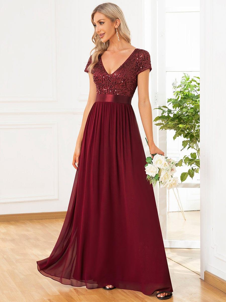 ever MIRAGE|V-Neck Cap Sleeve Sequin & Chiffon Empire Waist Evening Dress - Image 12