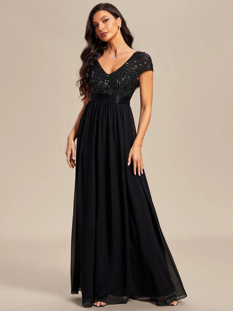 ever MIRAGE|V-Neck Cap Sleeve Sequin & Chiffon Empire Waist Evening Dress - Image 23