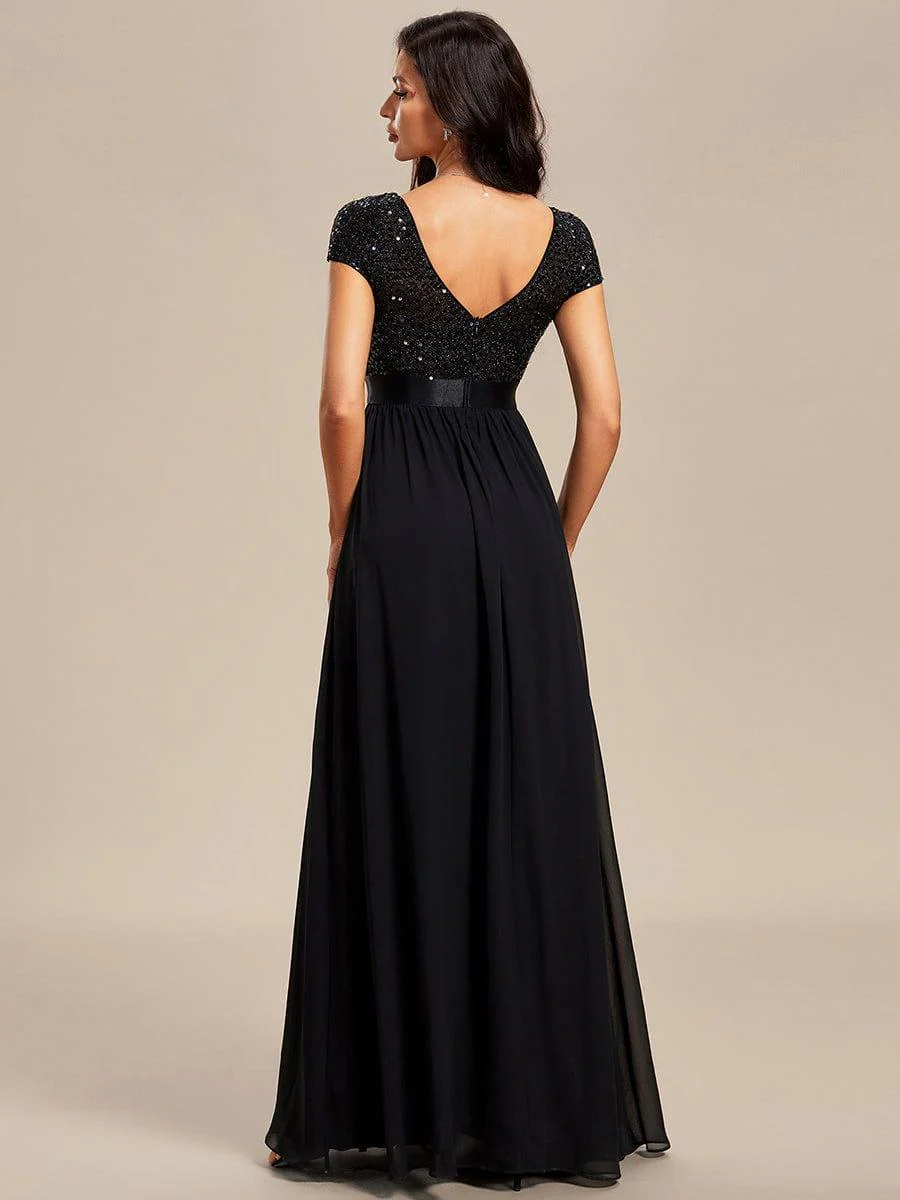 ever MIRAGE|V-Neck Cap Sleeve Sequin & Chiffon Empire Waist Evening Dress - Image 24