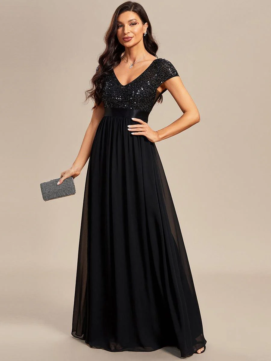 ever MIRAGE|V-Neck Cap Sleeve Sequin & Chiffon Empire Waist Evening Dress - Image 26