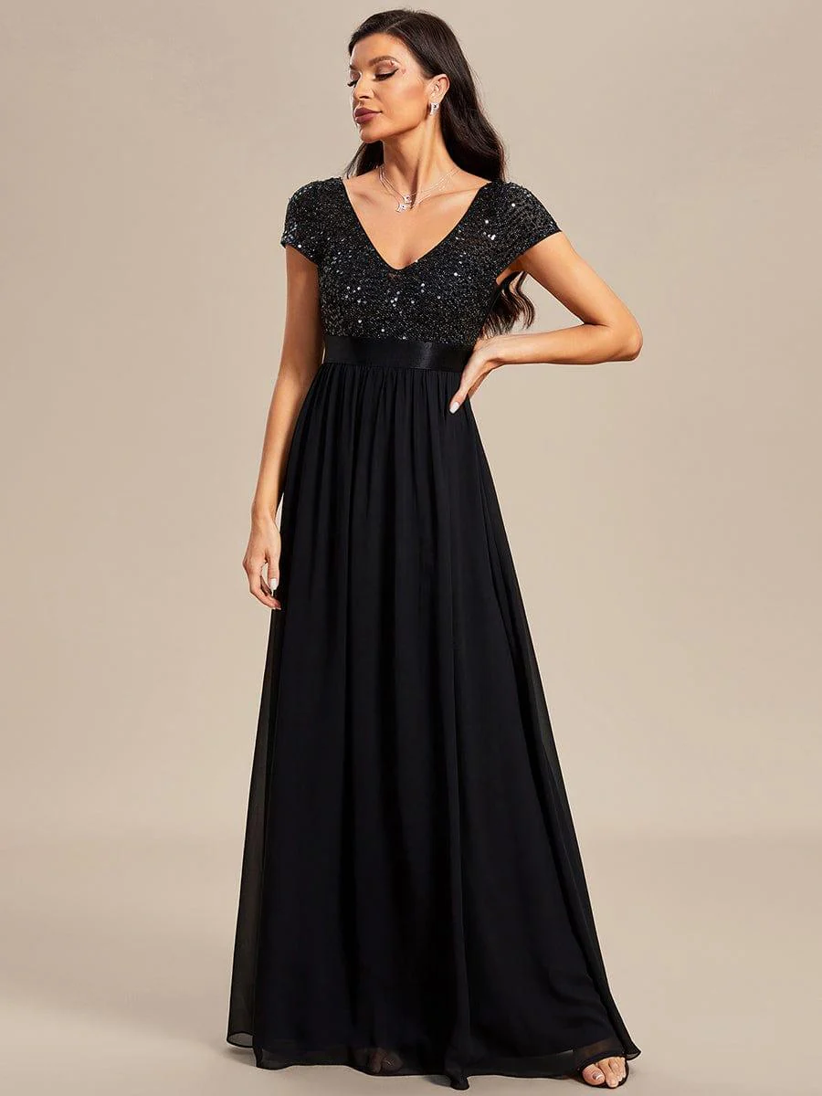ever MIRAGE|V-Neck Cap Sleeve Sequin & Chiffon Empire Waist Evening Dress - Image 27