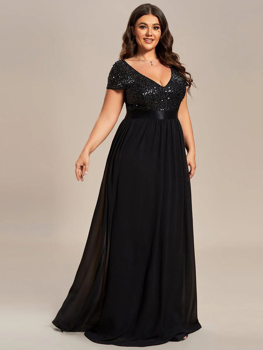ever MIRAGE|V-Neck Cap Sleeve Sequin & Chiffon Empire Waist Evening Dress - Image 28