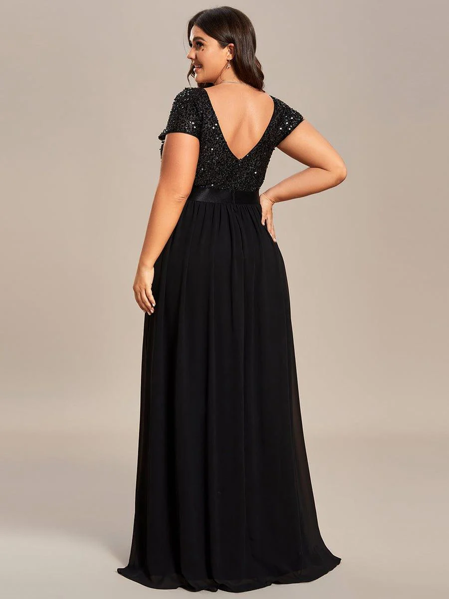 ever MIRAGE|V-Neck Cap Sleeve Sequin & Chiffon Empire Waist Evening Dress - Image 29