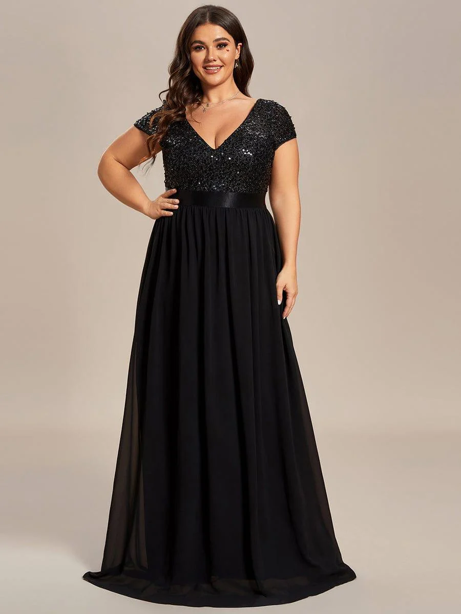 ever MIRAGE|V-Neck Cap Sleeve Sequin & Chiffon Empire Waist Evening Dress - Image 30