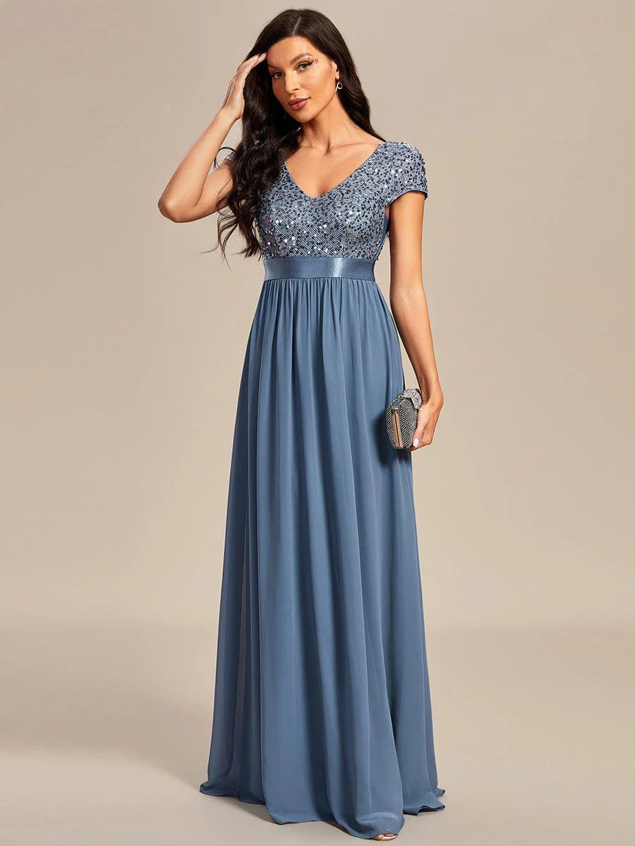 ever MIRAGE|V-Neck Cap Sleeve Sequin & Chiffon Empire Waist Evening Dress - Image 32