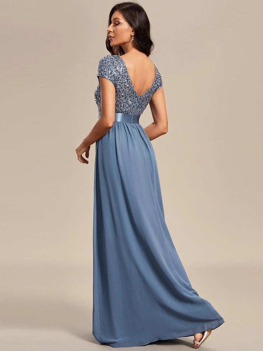 ever MIRAGE|V-Neck Cap Sleeve Sequin & Chiffon Empire Waist Evening Dress - Image 33
