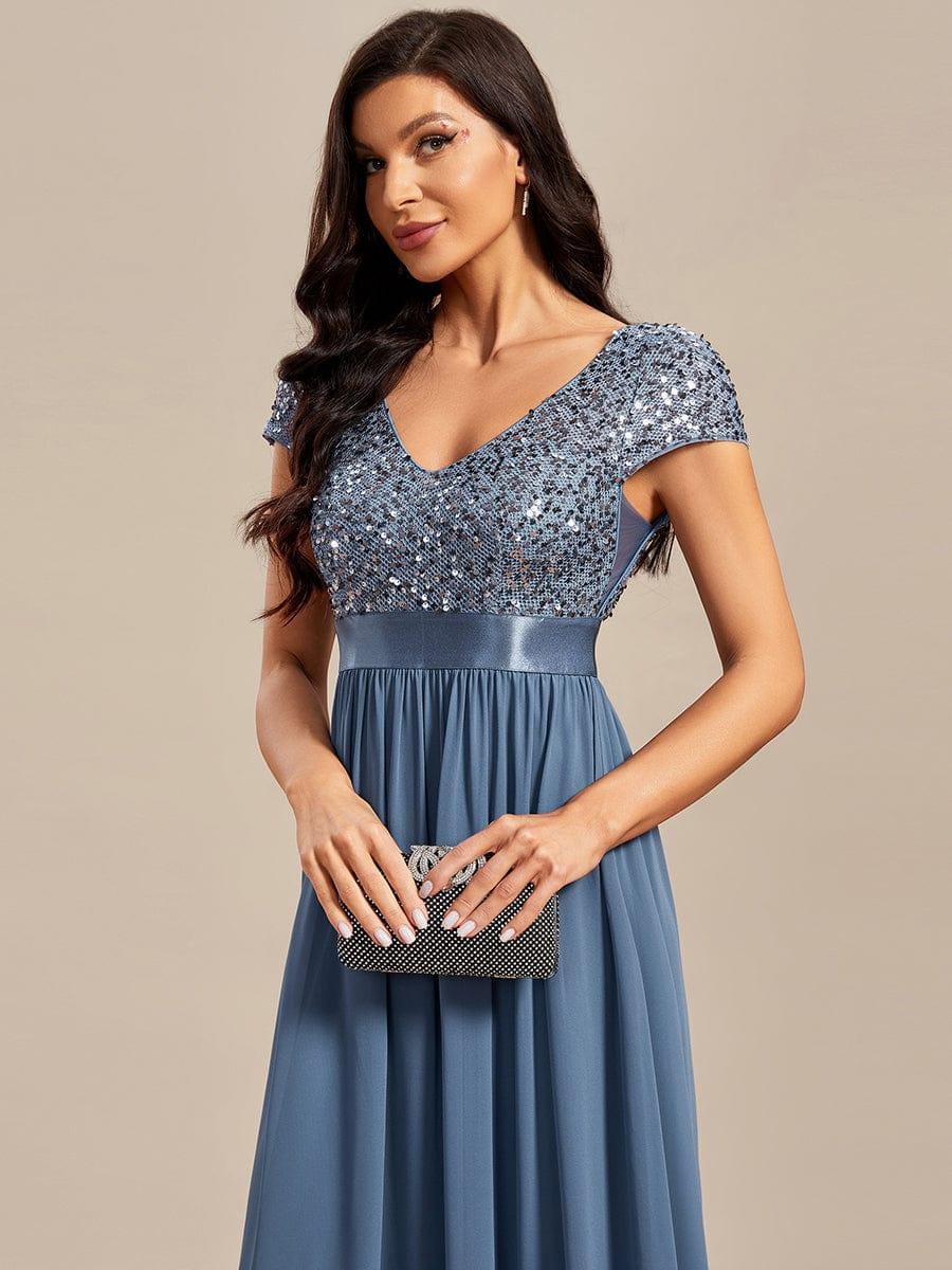 ever MIRAGE|V-Neck Cap Sleeve Sequin & Chiffon Empire Waist Evening Dress - Image 34
