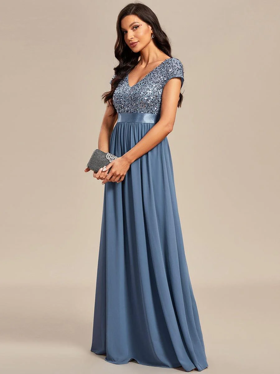 ever MIRAGE|V-Neck Cap Sleeve Sequin & Chiffon Empire Waist Evening Dress - Image 36