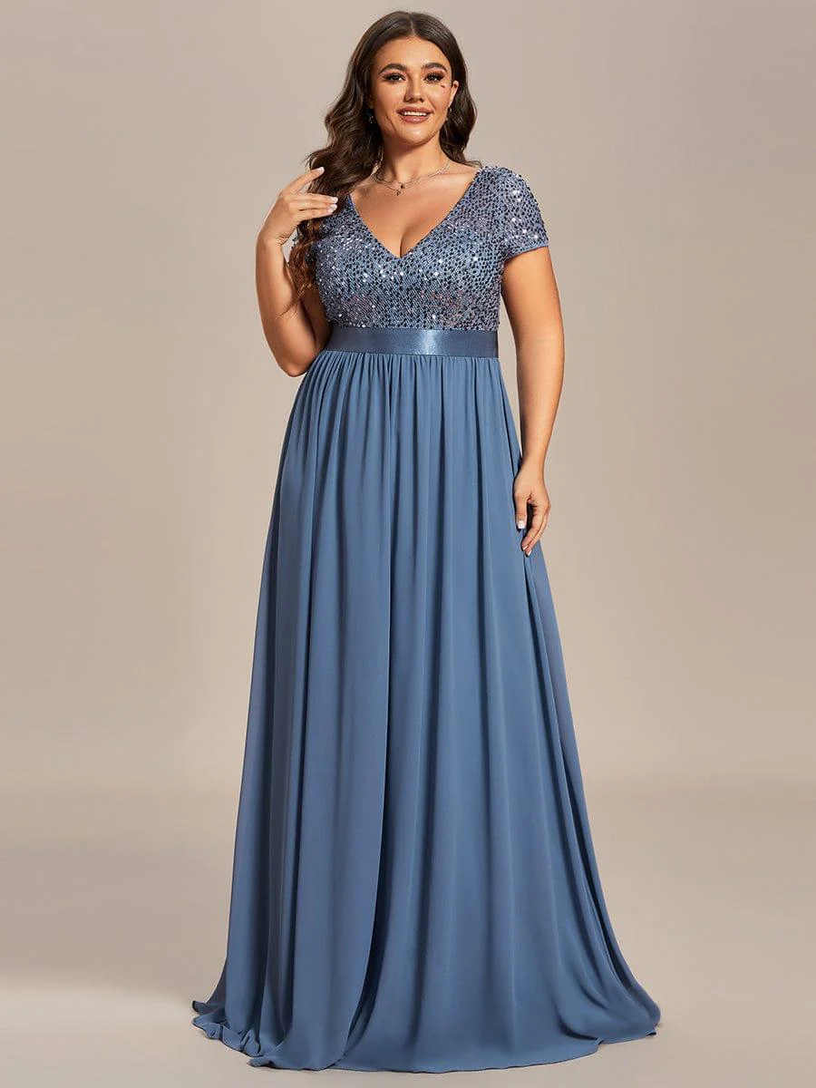 ever MIRAGE|V-Neck Cap Sleeve Sequin & Chiffon Empire Waist Evening Dress - Image 37