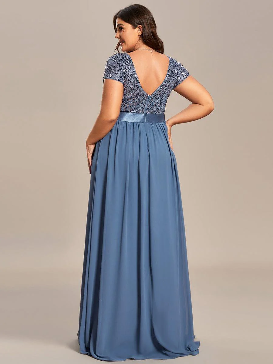 ever MIRAGE|V-Neck Cap Sleeve Sequin & Chiffon Empire Waist Evening Dress - Image 38