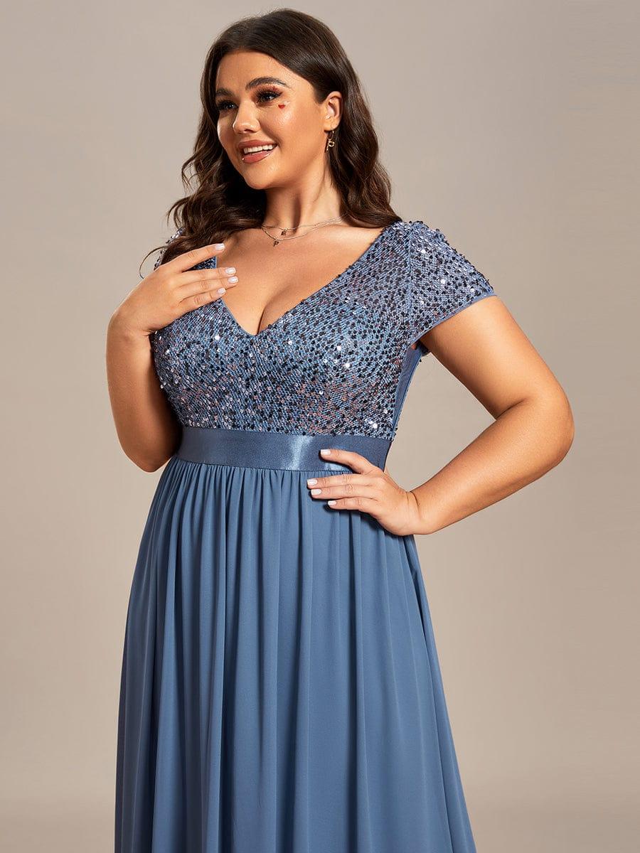 ever MIRAGE|V-Neck Cap Sleeve Sequin & Chiffon Empire Waist Evening Dress - Image 39