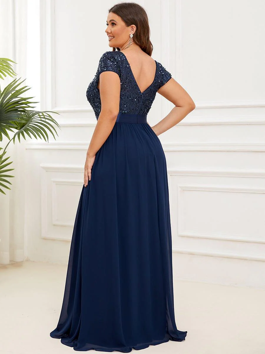 ever MIRAGE|V-Neck Cap Sleeve Sequin & Chiffon Empire Waist Evening Dress - Image 6