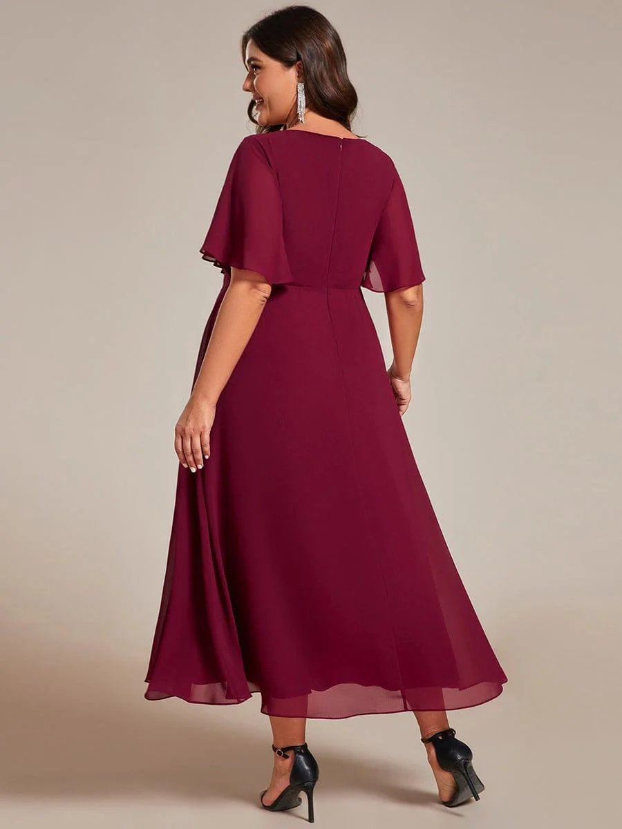ever DAHLIA|V-Neck Chiffon Midi Mother of the Bride Dress with Waist Applique(Final Sale) - Image 10