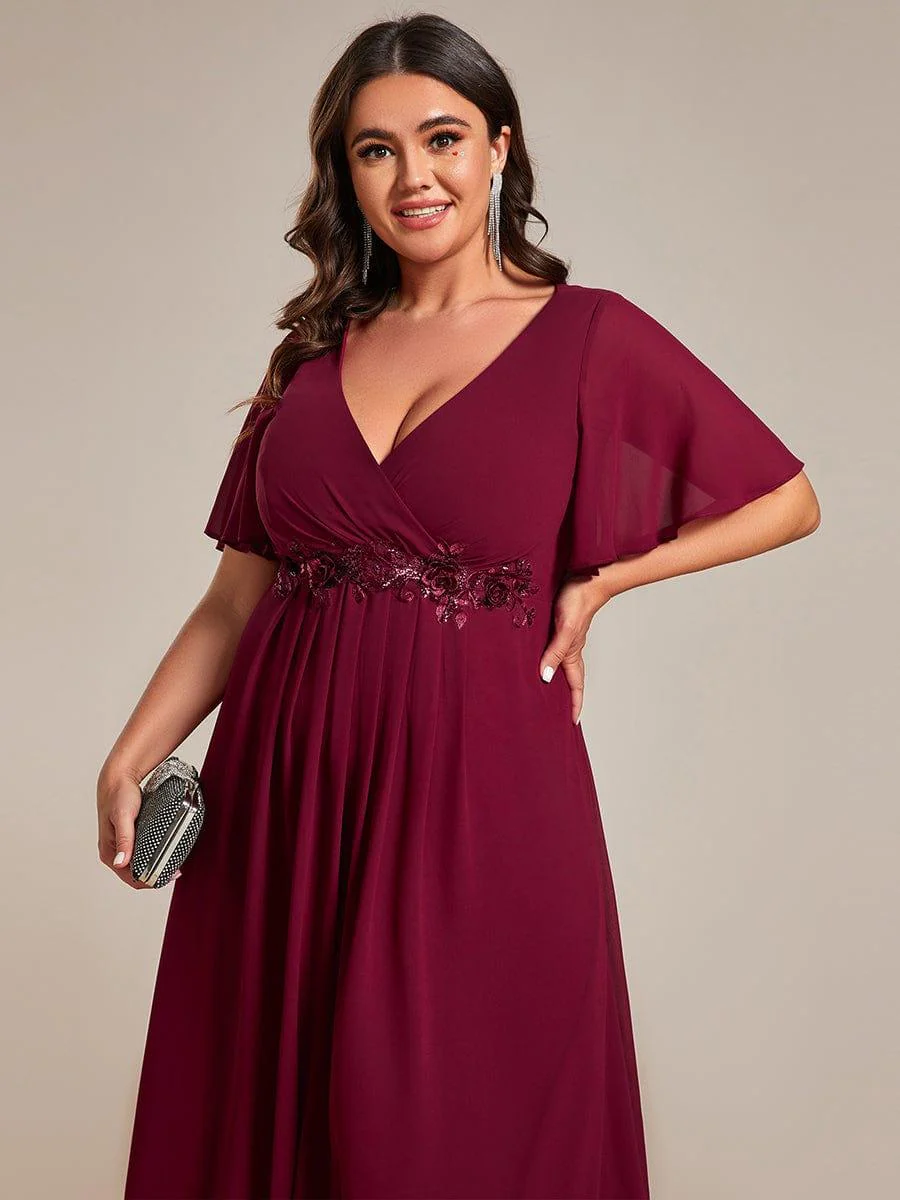 ever DAHLIA|V-Neck Chiffon Midi Mother of the Bride Dress with Waist Applique(Final Sale) - Image 11