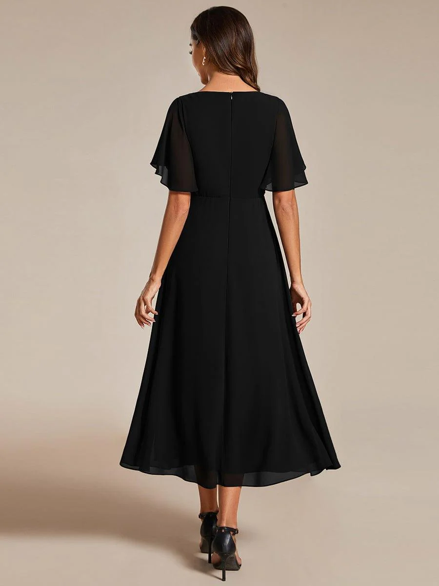 ever DAHLIA|V-Neck Chiffon Midi Mother of the Bride Dress with Waist Applique(Final Sale) - Image 13