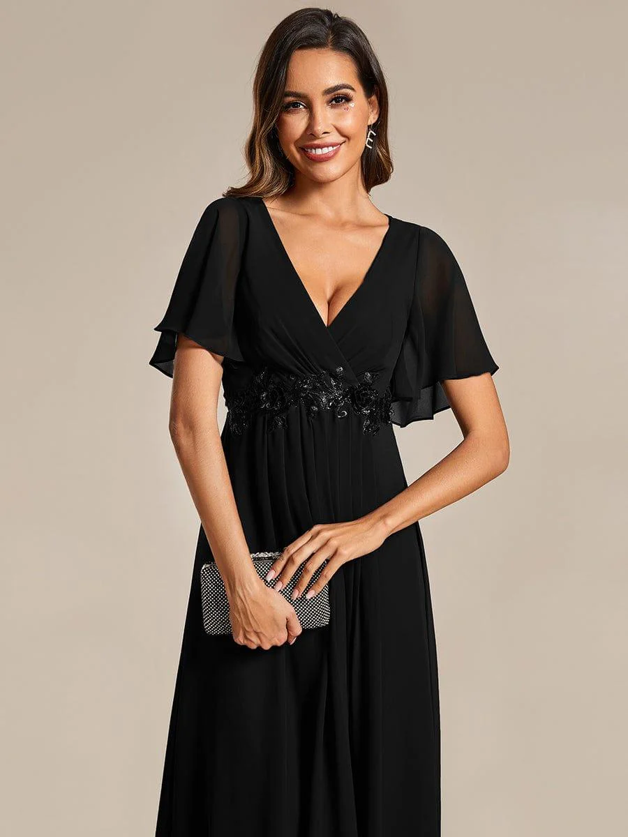 ever DAHLIA|V-Neck Chiffon Midi Mother of the Bride Dress with Waist Applique(Final Sale) - Image 14