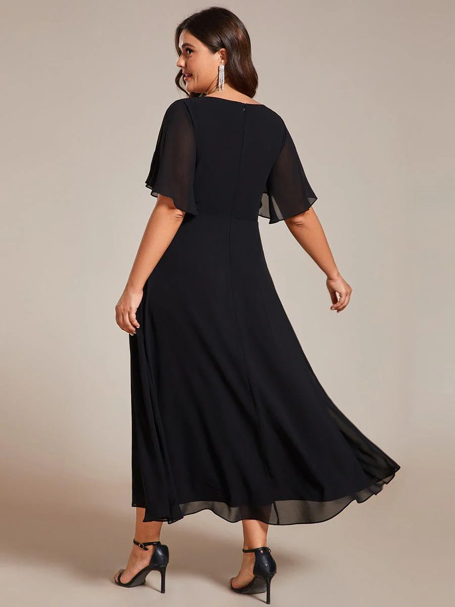 ever DAHLIA|V-Neck Chiffon Midi Mother of the Bride Dress with Waist Applique(Final Sale) - Image 18