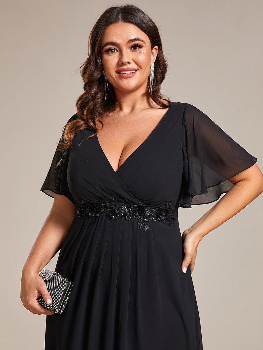 ever DAHLIA|V-Neck Chiffon Midi Mother of the Bride Dress with Waist Applique(Final Sale) - Image 19