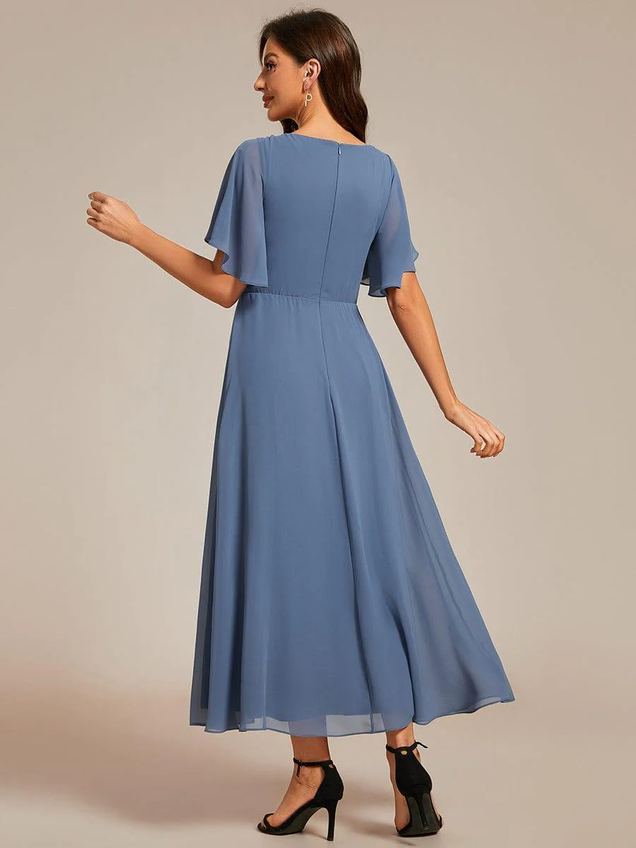 ever DAHLIA|V-Neck Chiffon Midi Mother of the Bride Dress with Waist Applique(Final Sale) - Image 21