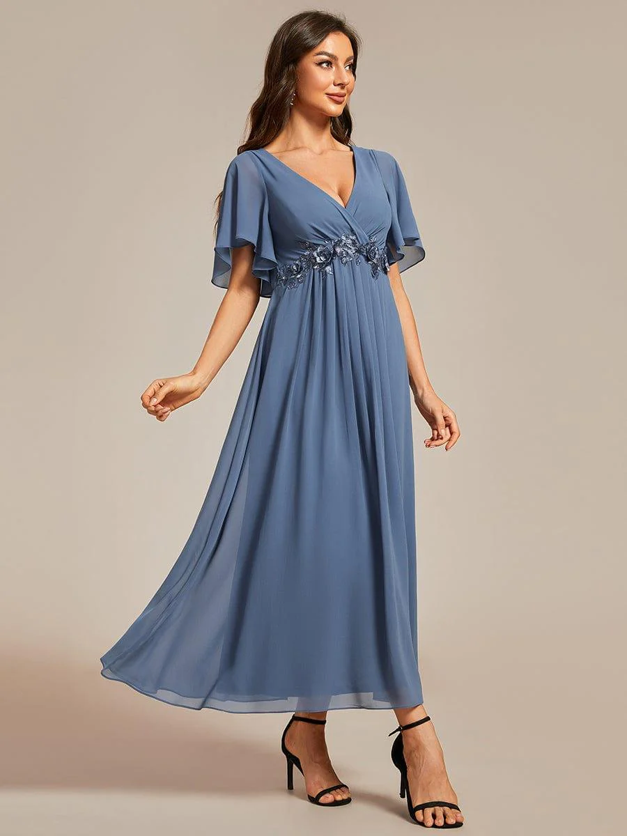 ever DAHLIA|V-Neck Chiffon Midi Mother of the Bride Dress with Waist Applique(Final Sale) - Image 25
