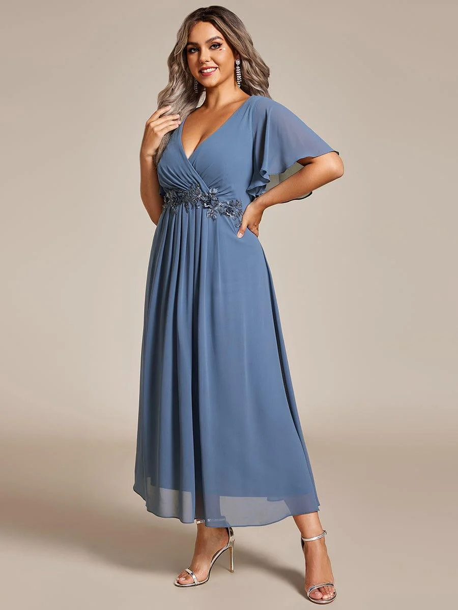 ever DAHLIA|V-Neck Chiffon Midi Mother of the Bride Dress with Waist Applique(Final Sale) - Image 26