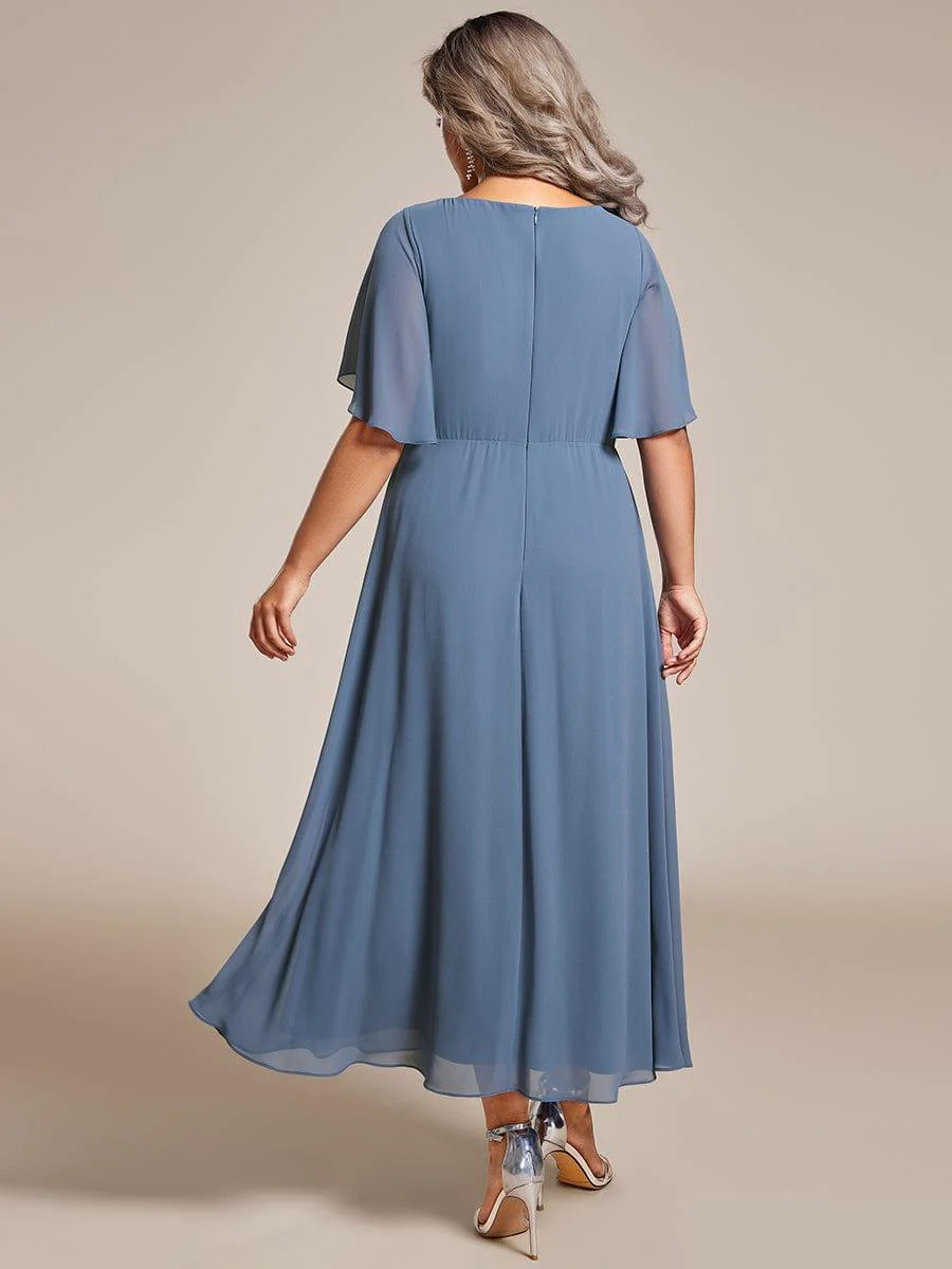 ever DAHLIA|V-Neck Chiffon Midi Mother of the Bride Dress with Waist Applique(Final Sale) - Image 27