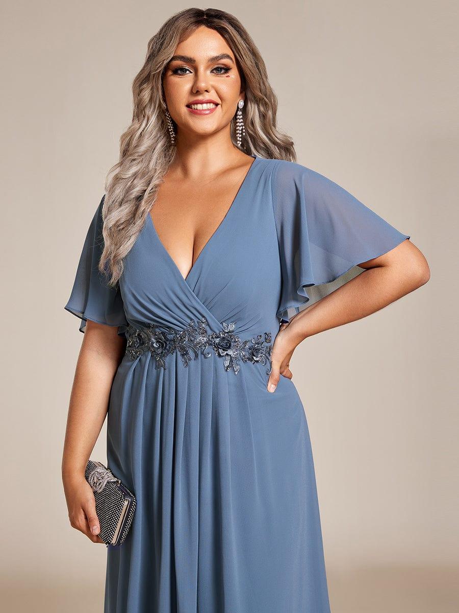ever DAHLIA|V-Neck Chiffon Midi Mother of the Bride Dress with Waist Applique(Final Sale) - Image 28