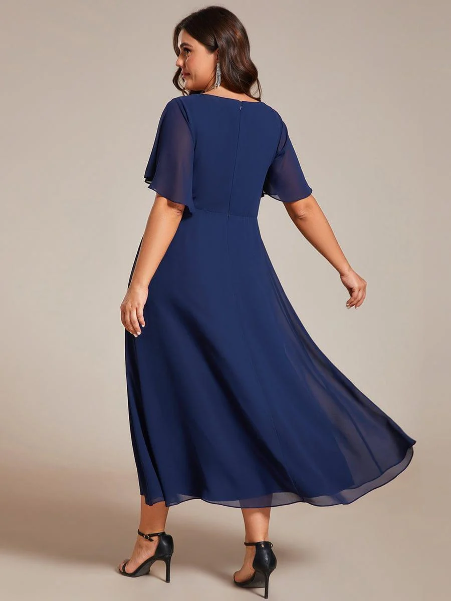 ever DAHLIA|V-Neck Chiffon Midi Mother of the Bride Dress with Waist Applique(Final Sale) - Image 33
