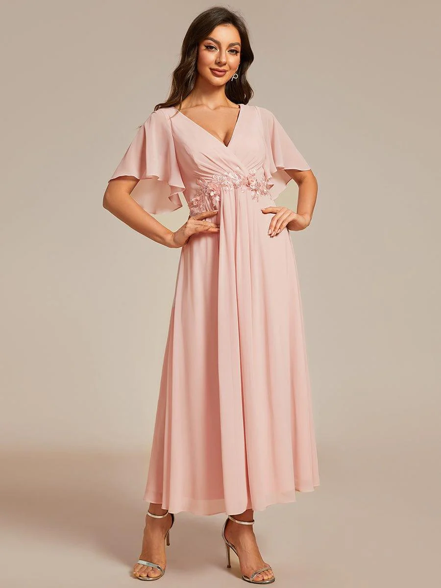 ever DAHLIA|V-Neck Chiffon Midi Mother of the Bride Dress with Waist Applique(Final Sale) - Image 35