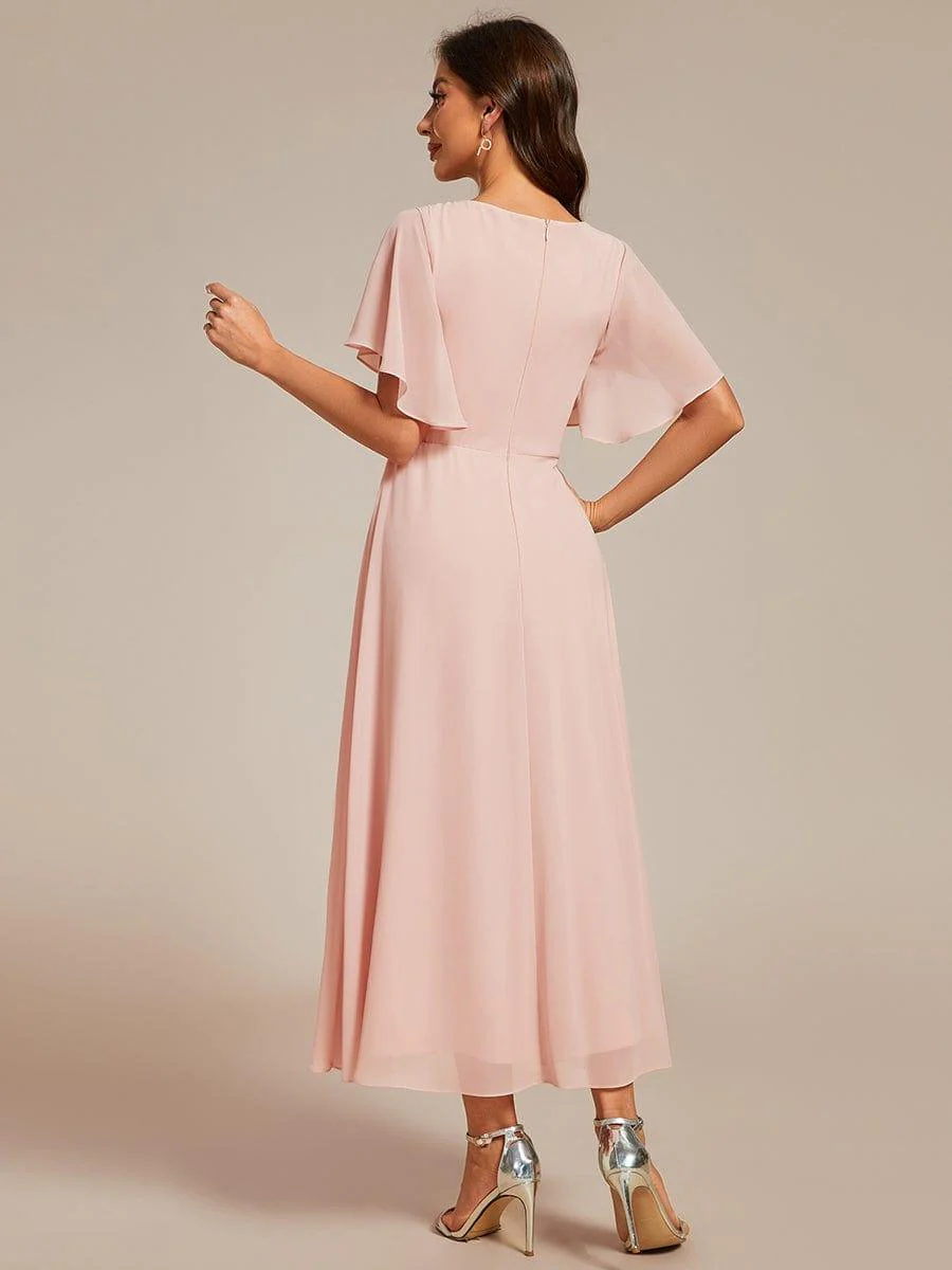 ever DAHLIA|V-Neck Chiffon Midi Mother of the Bride Dress with Waist Applique(Final Sale) - Image 36