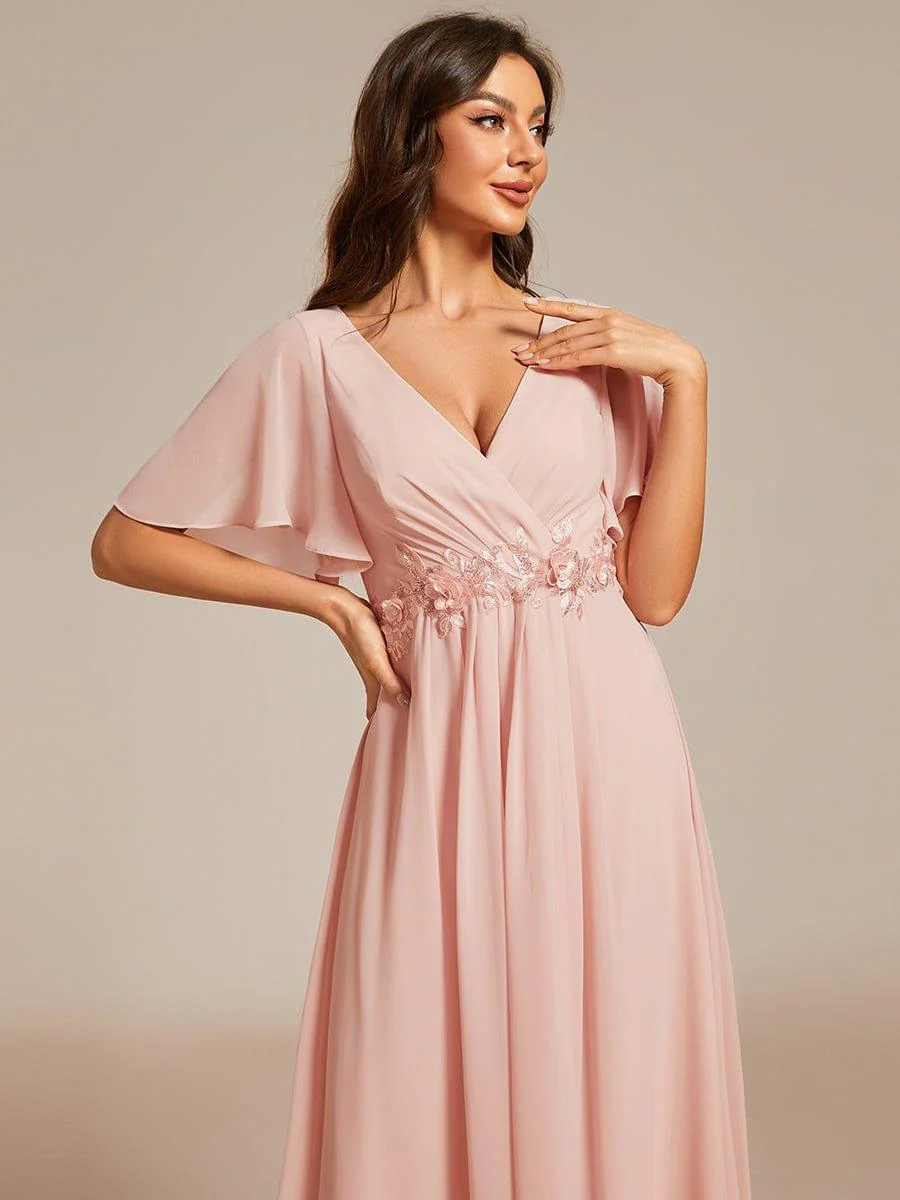 ever DAHLIA|V-Neck Chiffon Midi Mother of the Bride Dress with Waist Applique(Final Sale) - Image 37