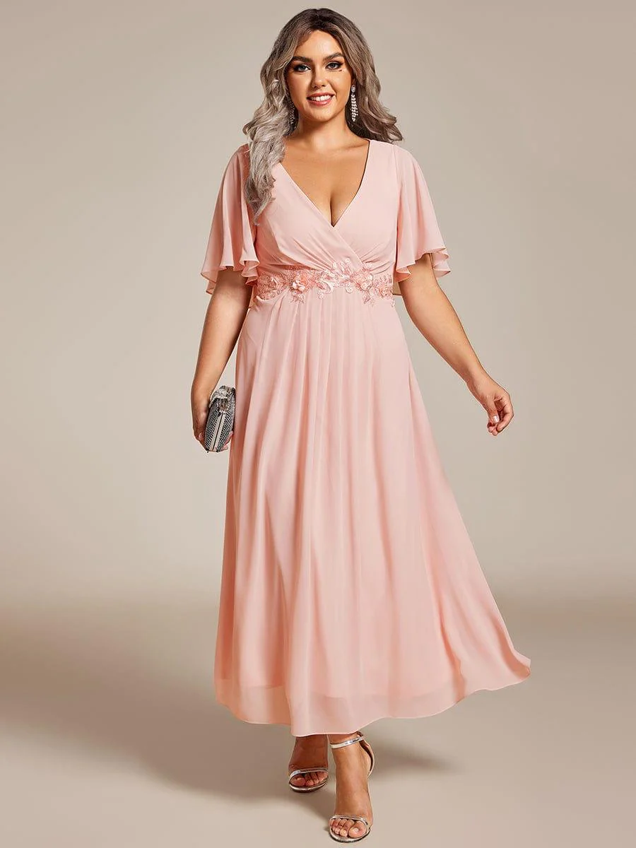 ever DAHLIA|V-Neck Chiffon Midi Mother of the Bride Dress with Waist Applique(Final Sale) - Image 40