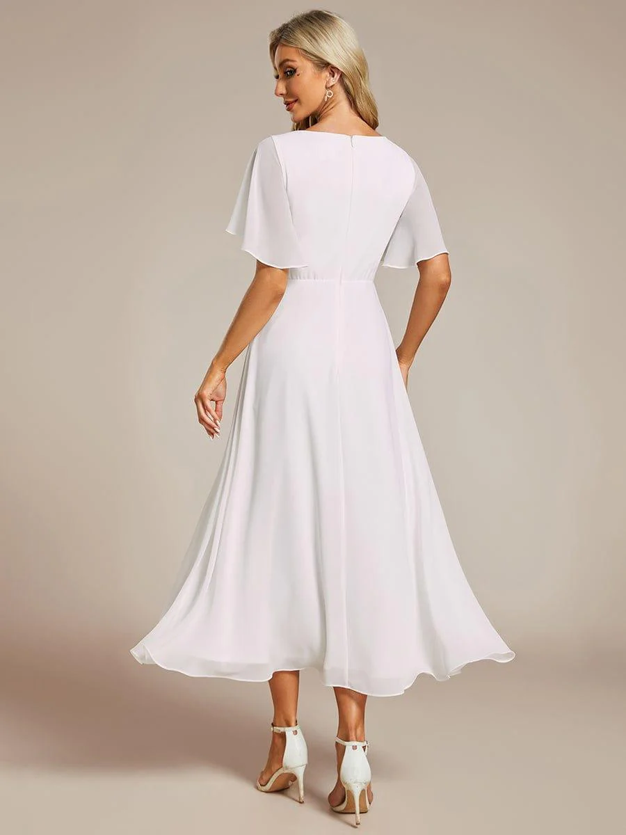 ever DAHLIA|V-Neck Chiffon Midi Mother of the Bride Dress with Waist Applique(Final Sale) - Image 44