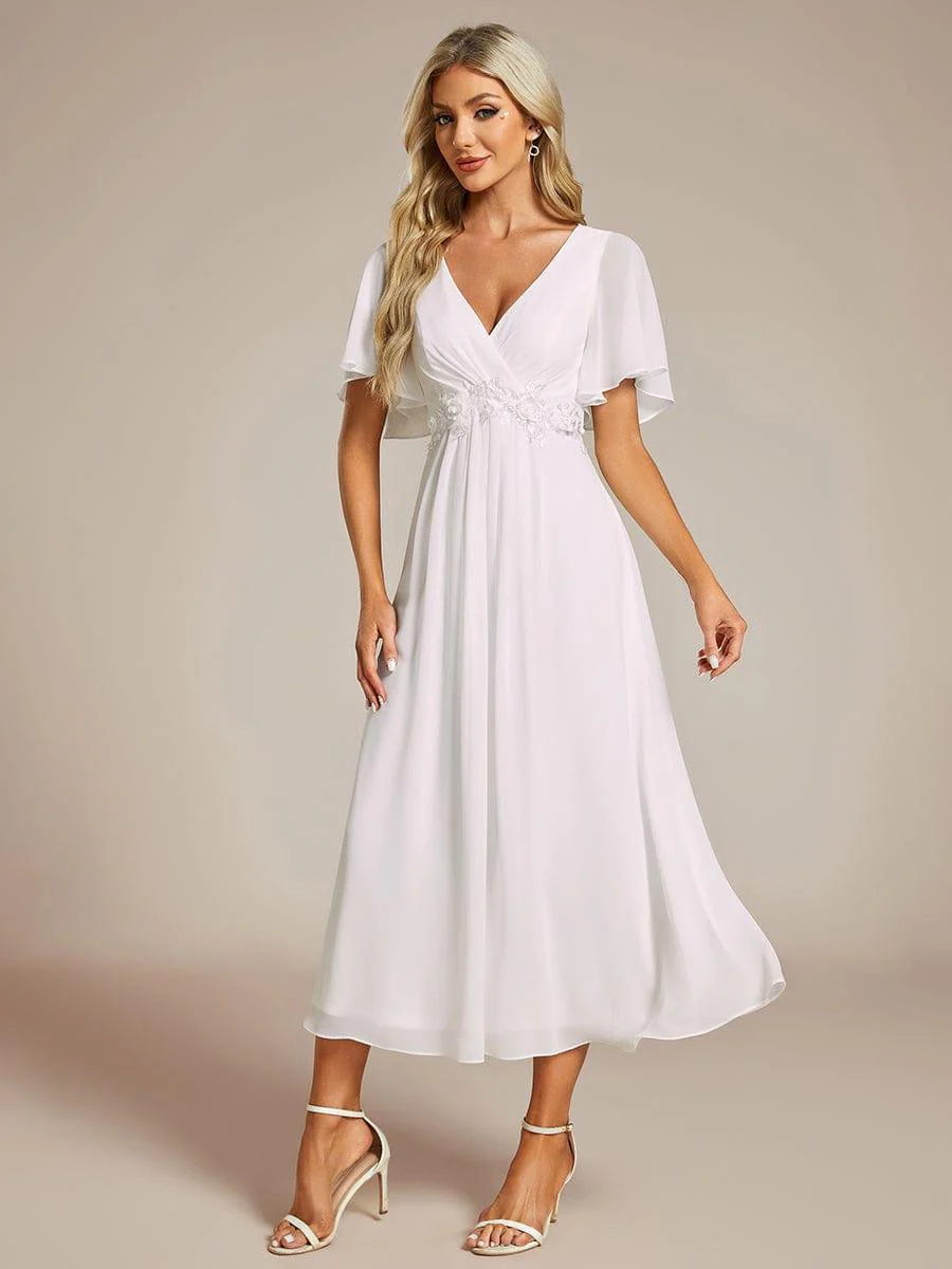ever DAHLIA|V-Neck Chiffon Midi Mother of the Bride Dress with Waist Applique(Final Sale) - Image 46