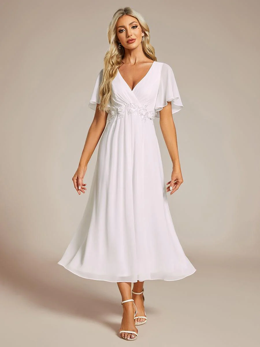 ever DAHLIA|V-Neck Chiffon Midi Mother of the Bride Dress with Waist Applique(Final Sale) - Image 47