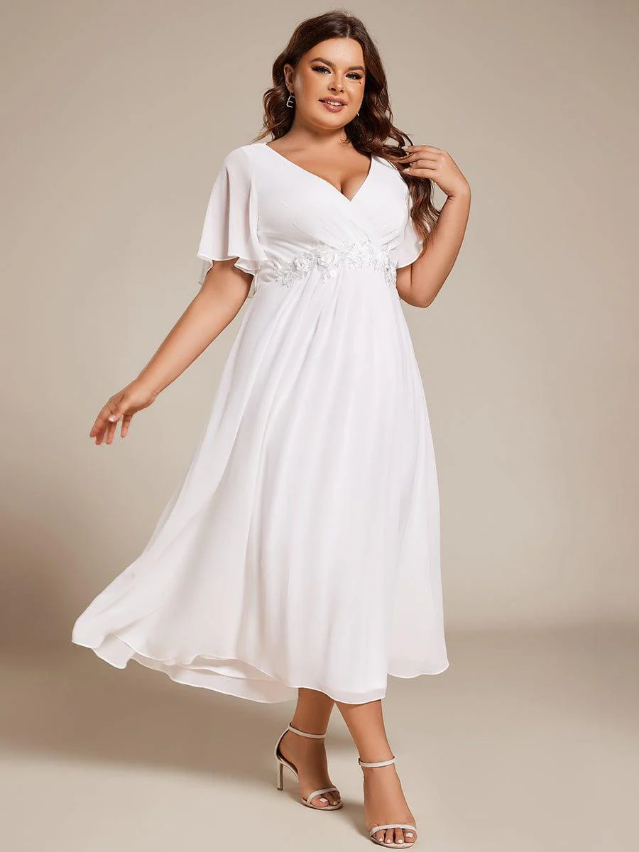 ever DAHLIA|V-Neck Chiffon Midi Mother of the Bride Dress with Waist Applique(Final Sale) - Image 48