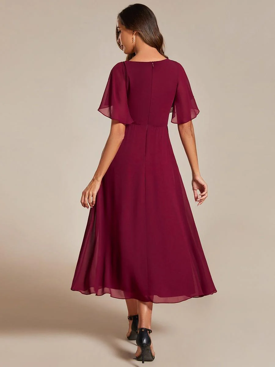ever DAHLIA|V-Neck Chiffon Midi Mother of the Bride Dress with Waist Applique(Final Sale) - Image 5