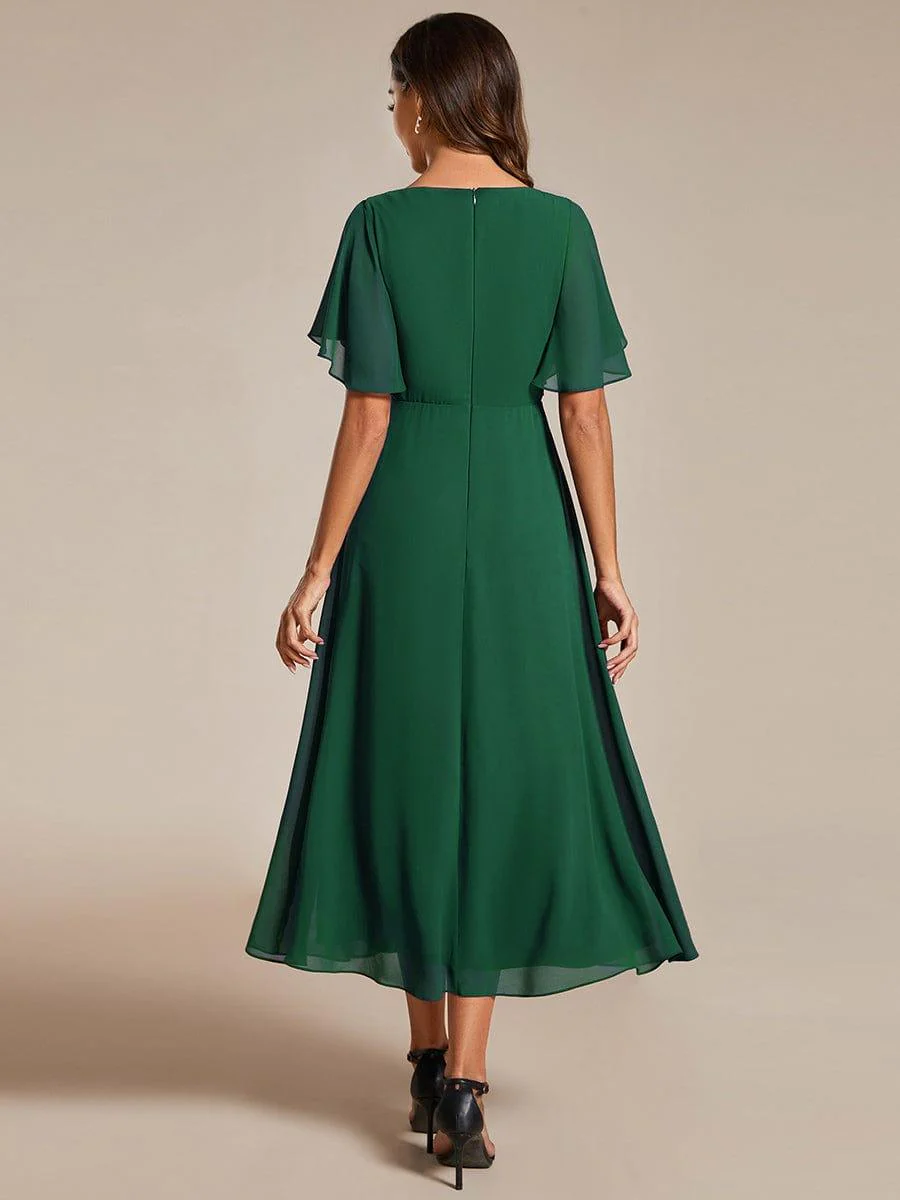 ever DAHLIA|V-Neck Chiffon Midi Mother of the Bride Dress with Waist Applique(Final Sale) - Image 52